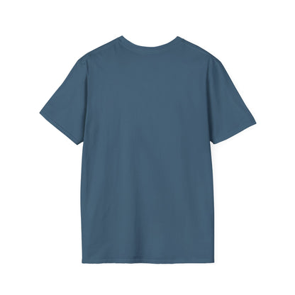Back of a blank, blue t-shirt.