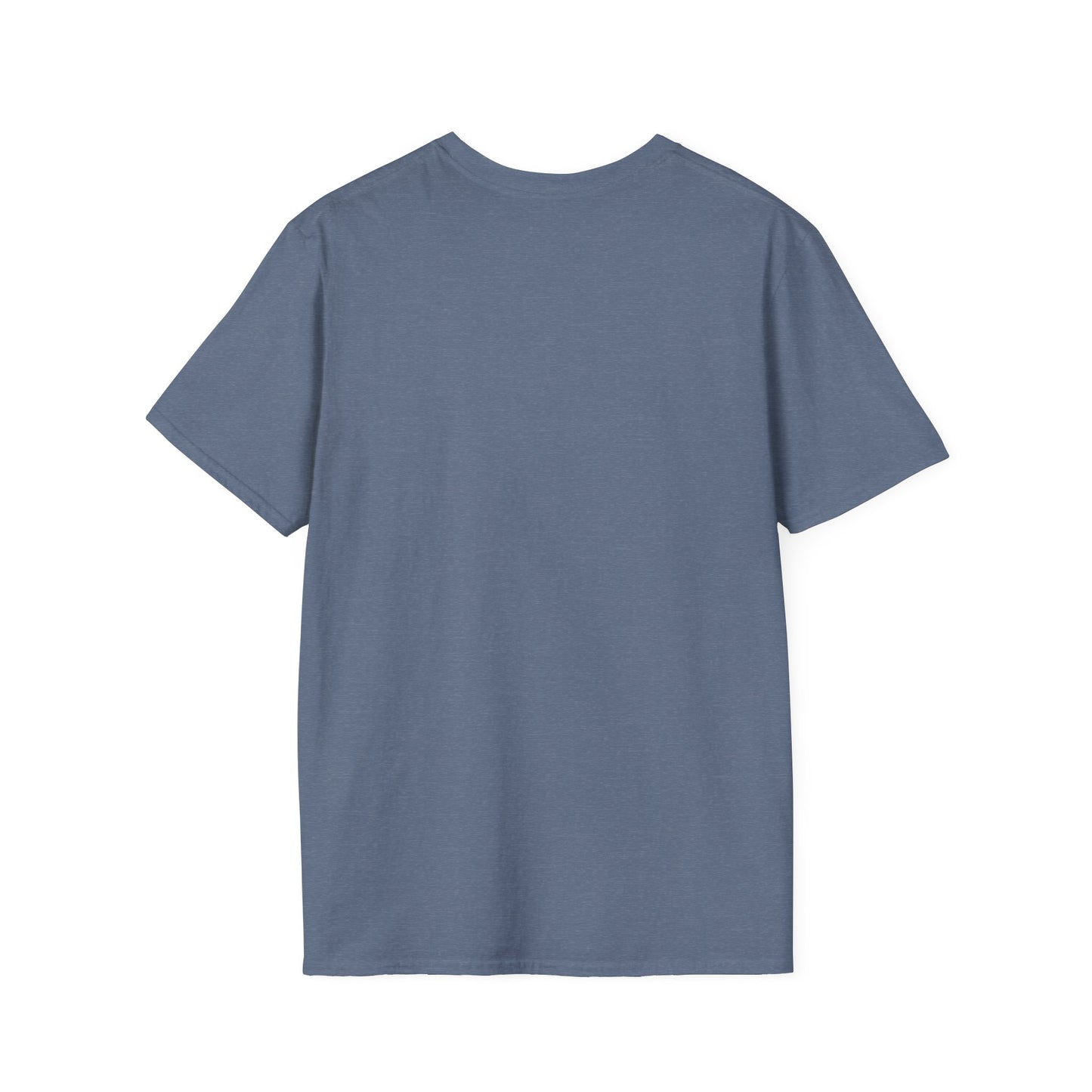 Back of a blank blue t-shirt.