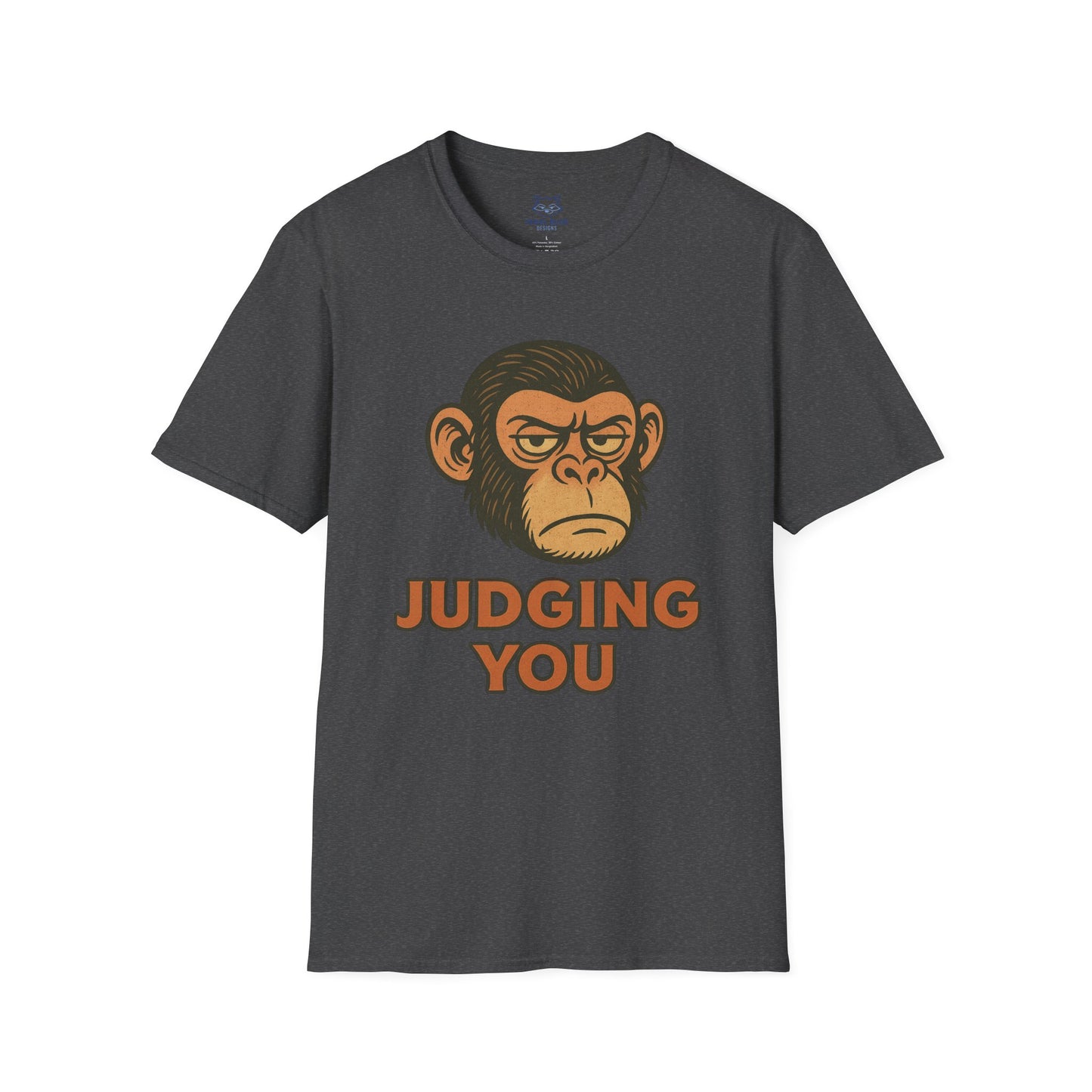 Dark grey t-shirt with a chimp graphic and 'Judging You' text.